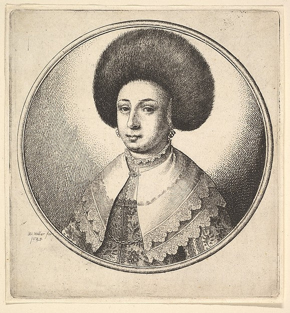 Woman with large circular fur hat and earrings 1645-Wenceslaus, Poster Print Wall Art