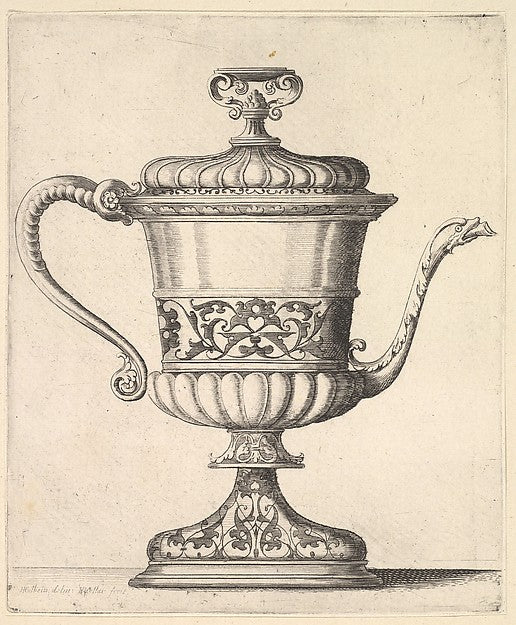 Jug with lid engraved with arabesque pattern the narrow spou, Poster Print Wall Art