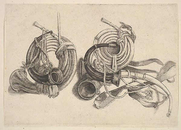 Five hunting horns 1625–77-Wenceslaus Hollar, Poster Print