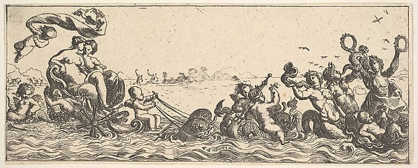 Two Women Sitting in a Shell 1615–42-Pierre Brebiette,16x12"(A3) Poster