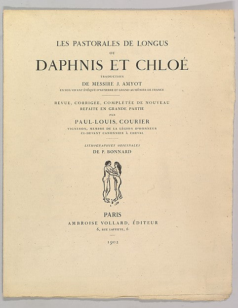 Proof of front matter from "Daphnis et Chloe" by Longus 1902-,16x12"(A3)Poster
