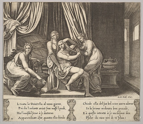 Plate 10: nymphs assisting Psyche to dress her hair from 'The, Poster Print