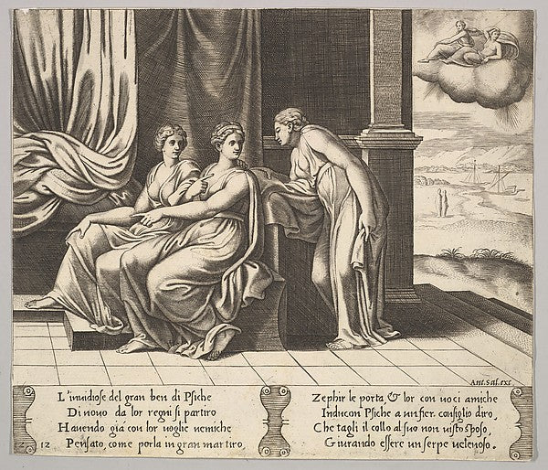 Plate 12: Psyche's sisters persuade her a serpent is sleeping , Poster Print