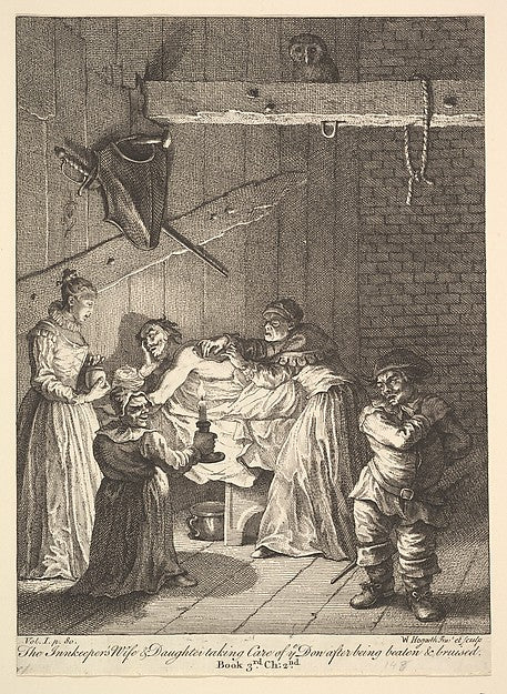 The Innkeeper's Wife & Daughter taking Care of ye Don after be, Poster Print
