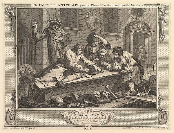 The Idle 'Prentice at Play in the Churchyard: Industry and Idl, Poster Print