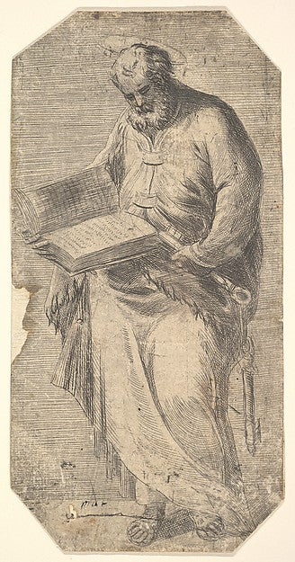 Saint Peter holding a large open book keys by his side from , Poster Print