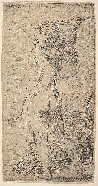 Cupid viewed from behind with an arrow in his raised right han, Poster Print