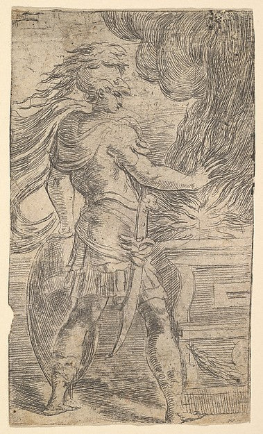 Mutius Scaevola placing his hand in the flames c1540-Andrea S, Poster Print Wall Art