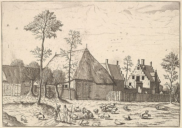 Shed with Cottage from The Small Landscapes 1559–61-Johannes , Poster Print Wall Art