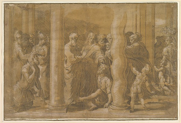 Saints Peter and John healing the Sick early 16th cent-Parmigi, Poster Print