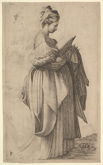Female Figure holding a Cushion 1643-After Parmigianino , Poster Print