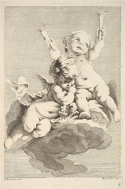 Two Cupids One Holding Torches mid to late 18th cent-Jacques , Poster Print Wall Art