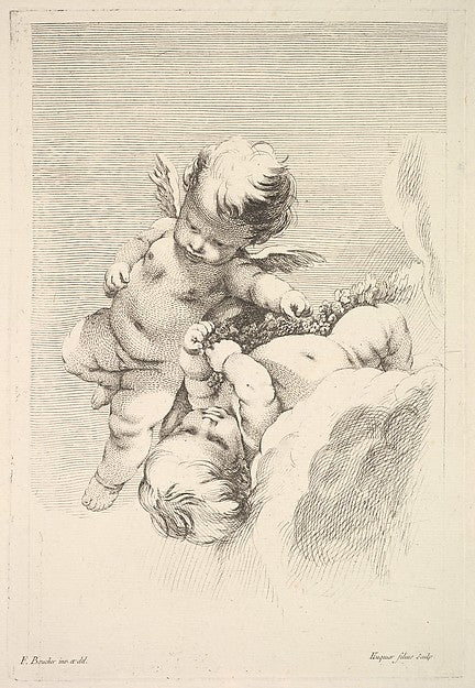 Two Cupids One Holding a Wreath mid to late 18th cent-Jacques, Poster Print Wall Art