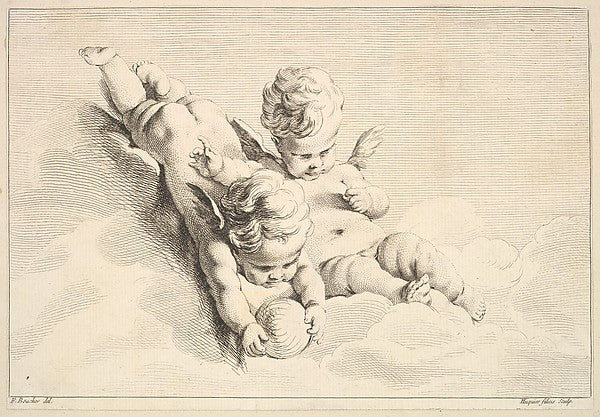 Two Cupids One Holding a Ball mid to late 18th cent-Jacques G, Poster Print Wall Art