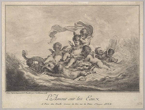 Cupid on Water 1758-Jean Charles Le Vasseur, After François Bo, Poster Print Wall Art
