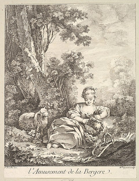The Amusement of a Shepherd Girl-Marie Madeleine Igonet, After, Poster Print Wall Art