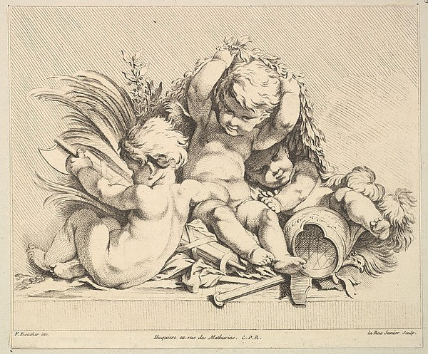 Three Cupids with Military Trophies-Louis Félix de La Rue, Aft, Poster Print Wall Art