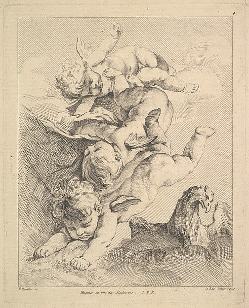 Three Cupids Turning a Somersault an Eagle on the Right-Louis,16x12"(A3)Poster