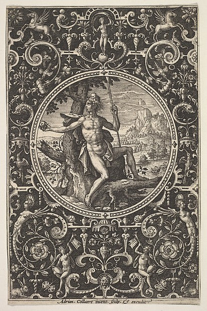 Adriaen Collaert:Paris in a Decorative Frame with Grotesques-16x12"(A3) Poster