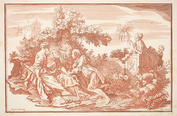 A Shepherd and Young Women in a Bower 19th cent-After François,16x12"(A3)Poster