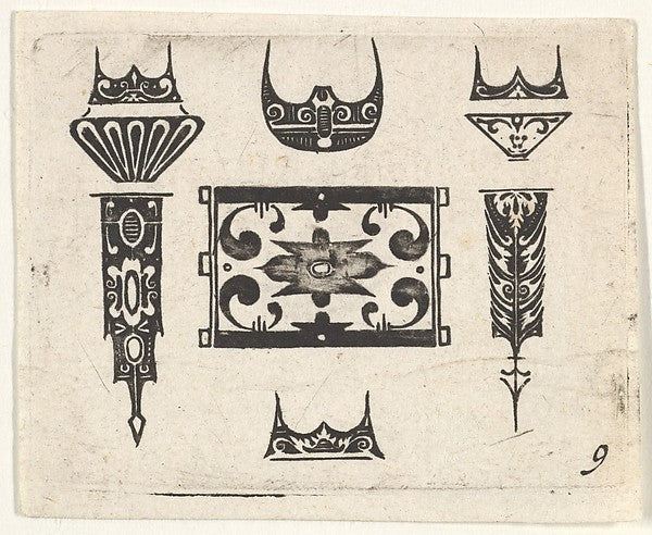 :Blackwork Print with Nine Motifs c1620-16x12"(A3) Poster