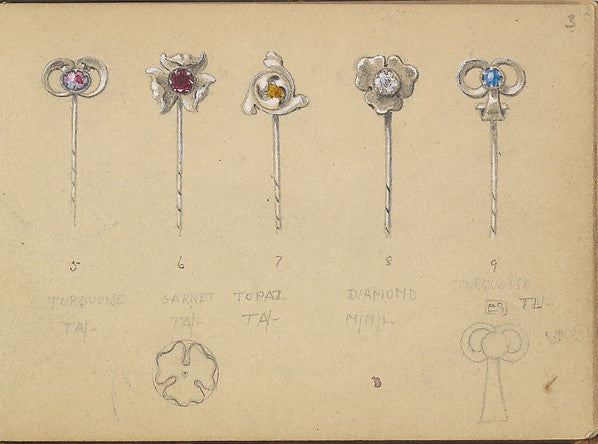 Edgar Gilstrap Simpson ):Designs for Five Stickpins 1899-16x12"(A3) Poster