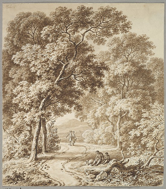 A Path Bordered by Trees with two Beggars and a Couple Strolli,16x12"(A3)Poster