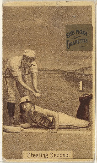:Card 1 Stealing Second from the series "Women Baseball Play-16x12"(A3) Poster