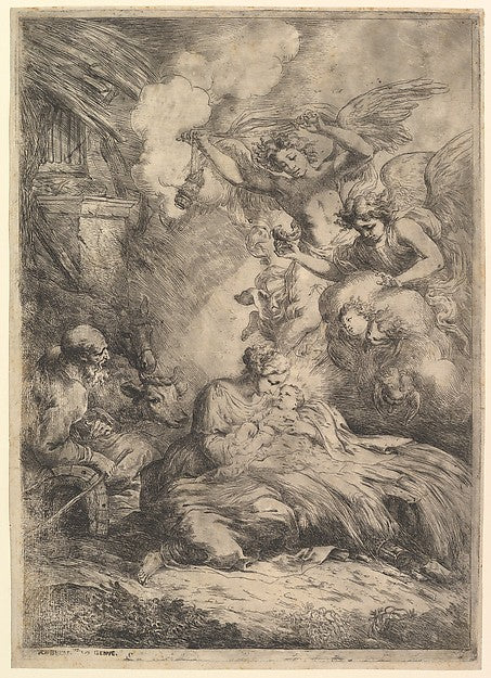 Bartolomeo Biscaino :Nativity with Angels-16x12"(A3) Poster