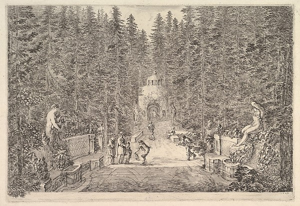 Stefano della Bella :An avenue lined with statues in a pine -16x12"(A3) Poster