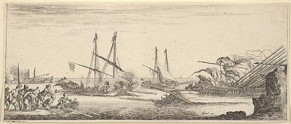 Stefano della Bella :A naval battle a rowboat full of men to-16x12"(A3) Poster