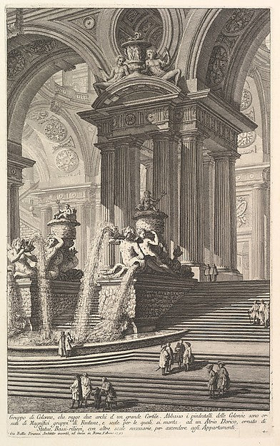 Group of columns which support two arches of a great courtyard, Poster Print Wall Art