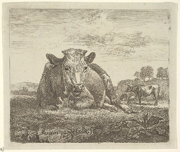 Recumbent Cow from Different Animals 1657-Adriaen van de Veld,16x12"(A3)Poster