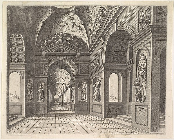 Perspective view of the interior of a hall with cross-vault d, Poster Print Wall Art