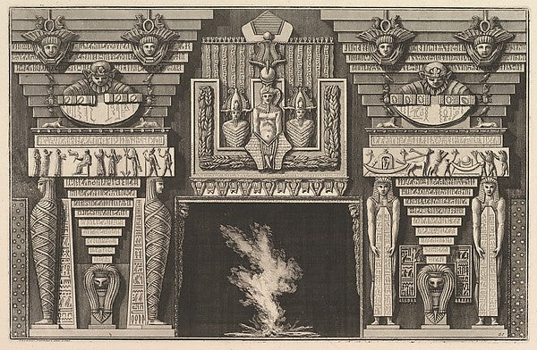 Chimneypiece in the Egyptian style - Two mummies in profile on, Poster Print Wall Art