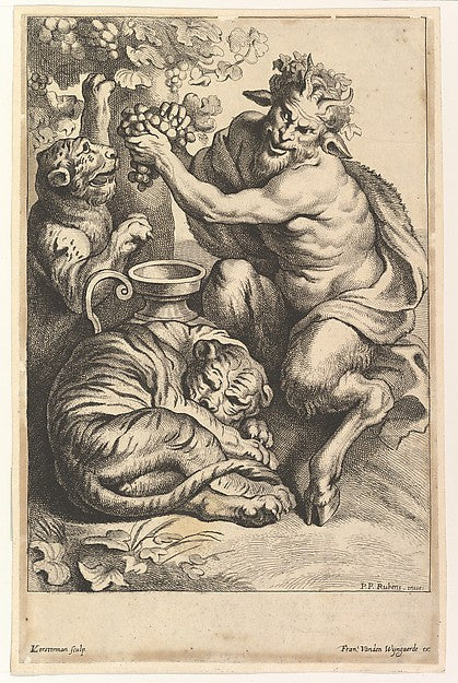 Satyr with Grapes and Two Tigers 1614—1679-Lucas Vorsterman II, Poster Print Wall Art