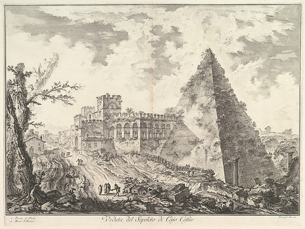 The Pyramid of Caius Cestius with the Porta S. Paolo and adjo, Poster Print Wall Art
