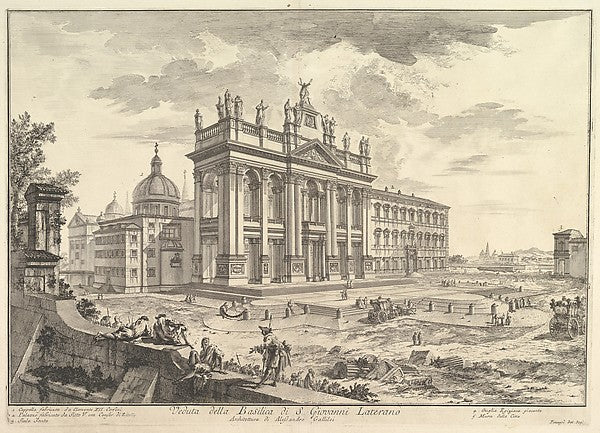 S. Giovanni in Laterano main façade with Palace and Scala Sa, Poster Print Wall Art