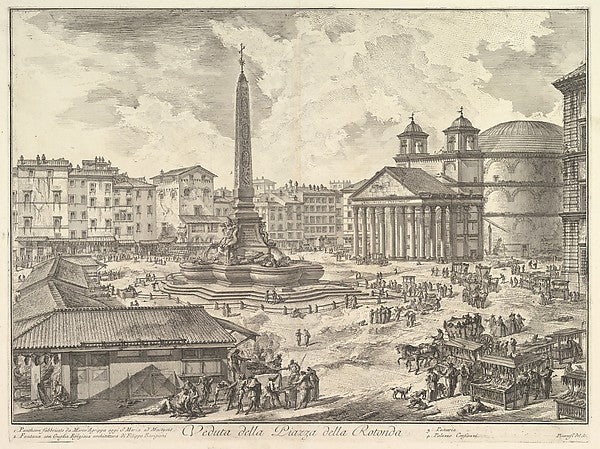 The Piazza della Rotonda with the Pantheon and Obelisk c1751, Poster Print Wall Art
