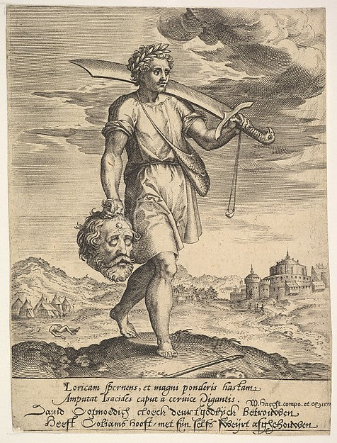 David with the Head of Goliath 1578-Hieronymus Wierix , Poster Print Wall Art