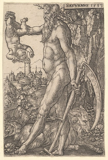 Saturn holding an Infant and a Scythe from The Seven Planets , Poster Print Wall Art
