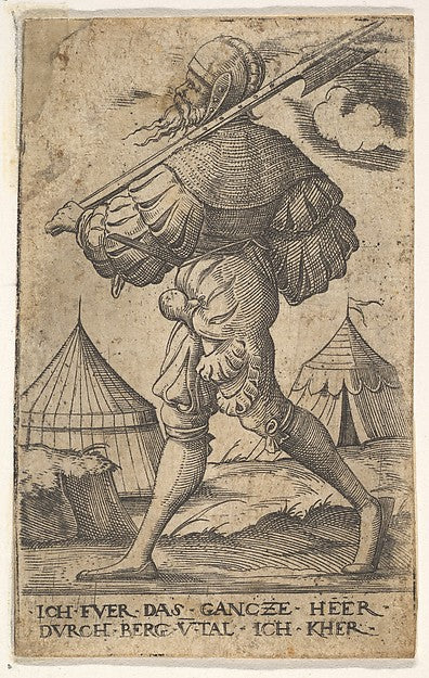 Halberdier walking left and carrying a halberd over his left s, Poster Print Wall Art
