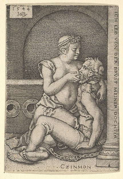 Cimon seated against a column at right suckling from Pero who, Poster Print Wall Art