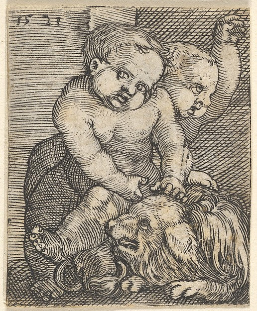 Two Boys Playing with a Dog mid-17th cent-Barthel Beham ,16x12"(A3)Poster