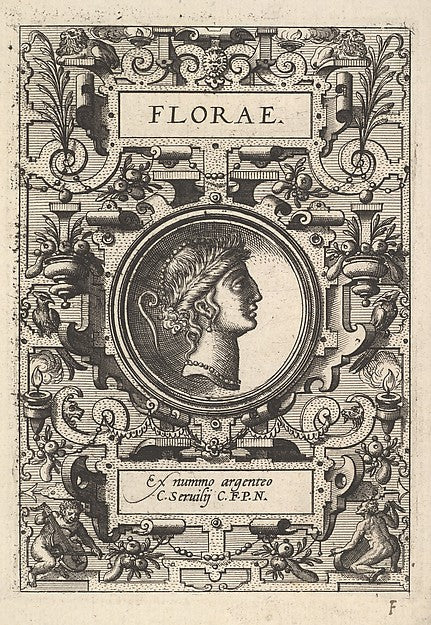 Bust of Florae surrounded by strapwork from the series 'Deoru, Poster Print Wall Art