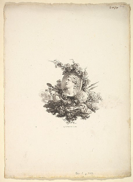 Augustin de Saint-Aubin:Vignette with the Head of Bacchus on-16x12"(A3) Poster