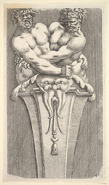 Design for a Term with Two Bacchic Figures from - Curieuses re, Poster Print Wall Art