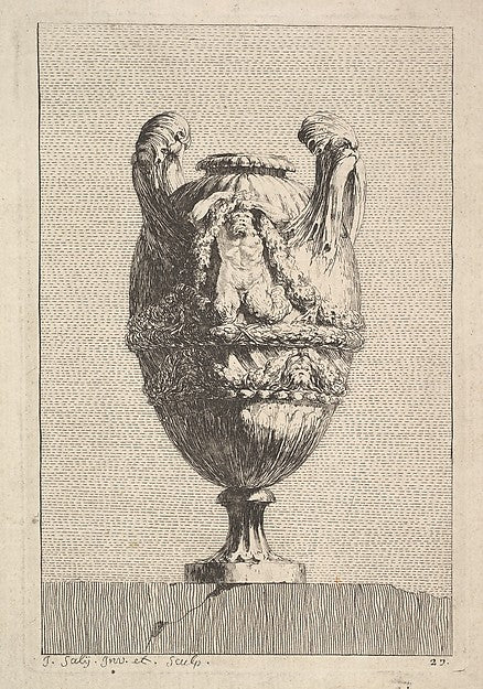 Vase with a Male Siren holding up a Garland from - Vases 1746-, Poster Print Wall Art
