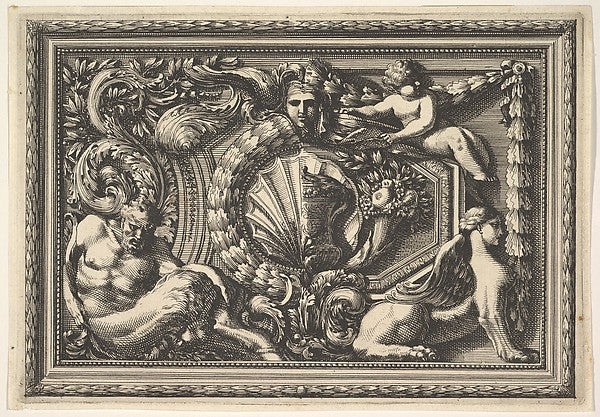 Design for a Panel with Two Variants containing a Satyr and a , Poster Print Wall Art
