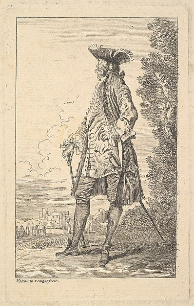 Man walking and carrying a cane in his right hand shown in th, Poster Print Wall Art